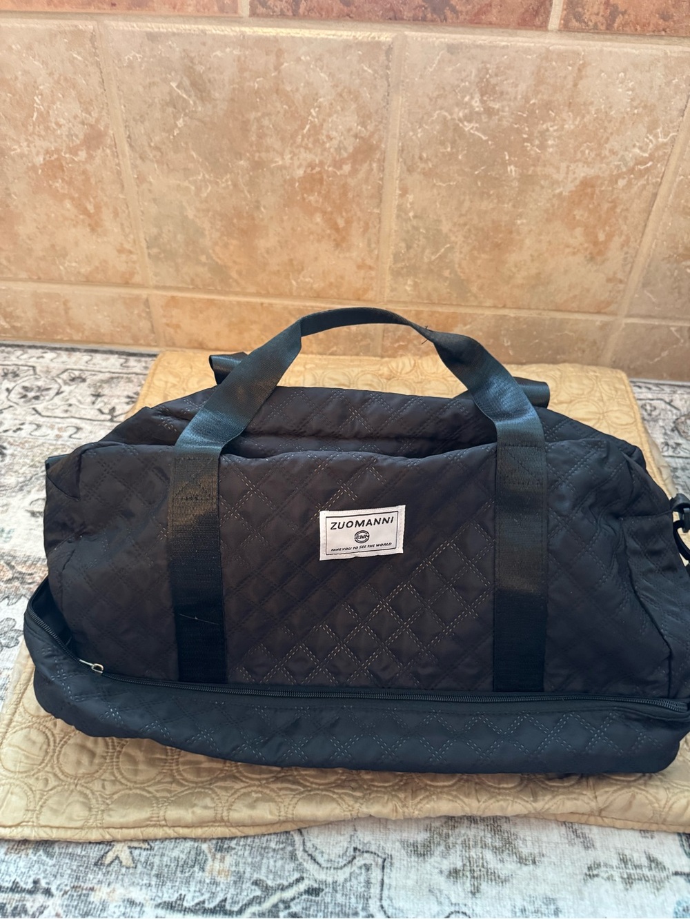 Quilted Black Women’s Travel Duffle Bag